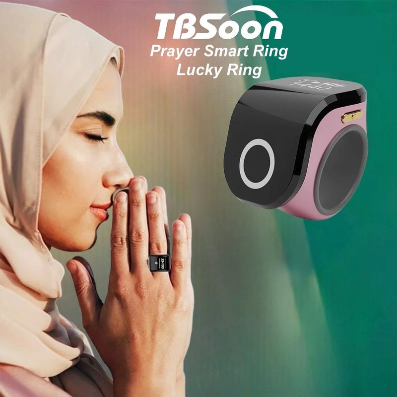 تي بي سون خاتم ذكي للصلاة بشاشة كبيرة، خاتم الحظ، خاتم التسبيح، بطارية كبيرة، شاشة OLED كبيرة، خاتم عد الصلاة، أنيق، رائع، للاستخدام اليومي والهدايا، خاتم ذكي للرجال والنساء - Image 1