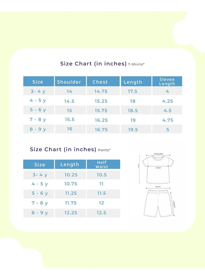 Luay Green Boys 100% Cotton T-Shirt & Shorts Set | Kids Summer Casual Outfit | Soft Breathable Fabric | “Ride the Waves” Print | White T-Shirt with Green Shorts for Men | Best Price UAE