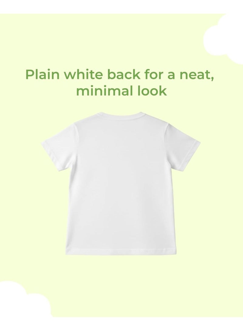 LUAY Boys 100% Cotton T-Shirt & Shorts Set | Kids Summer Casual Outfit | Soft Breathable Fabric | “Ride the Waves” Print | White T-Shirt with Green Shorts - Image 2