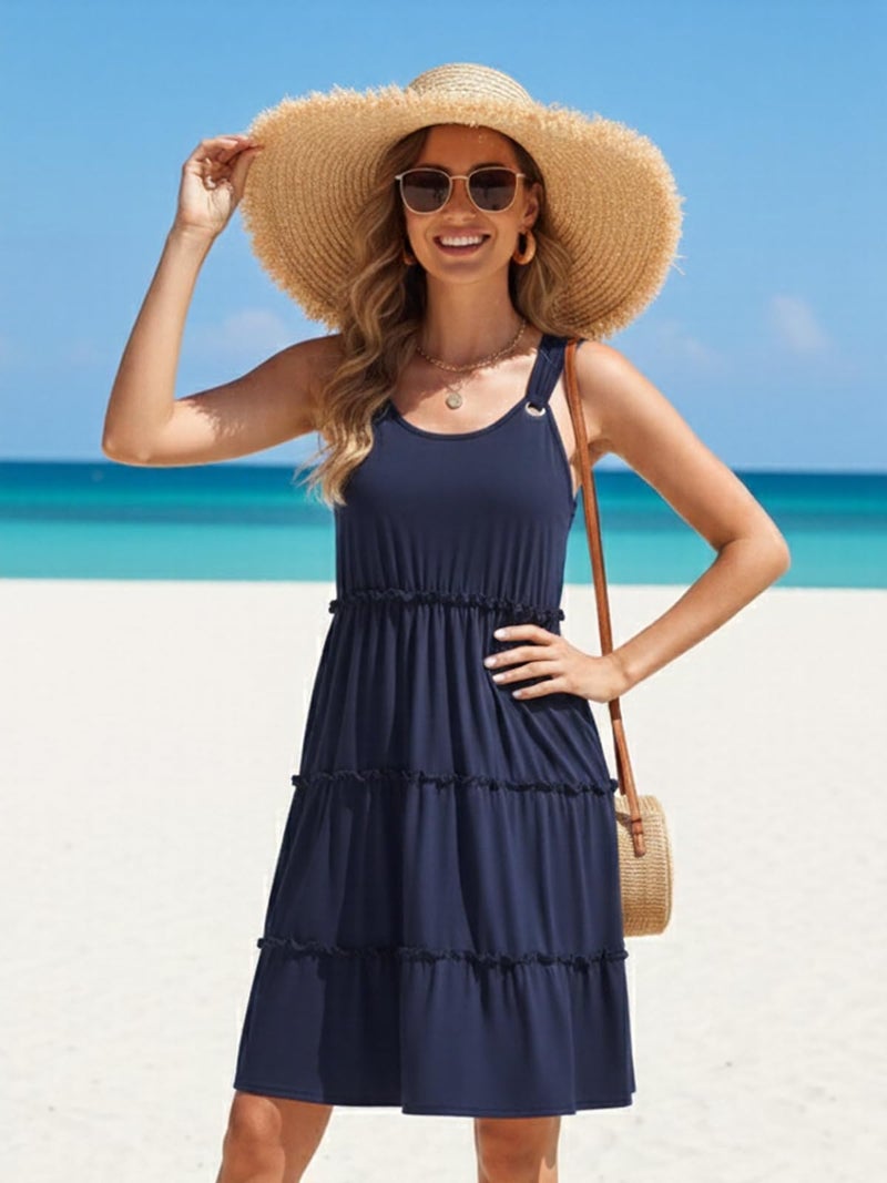 ETCYY Sundresses for Women 2026 Vacation Swimsuit Cover Ups Boho Floral Beach Dress T-Shirts Tank Dresses,Navy,X-Large - Image 3