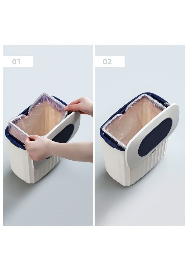 Kitchen Compost Bin, 2.1Gallon Hanging Trash Can with Lid, Kitchen Cabinet Door Under Sink Plastic Garbage Can Compost Bin Wall Mounted Slide Open, odorless Trash can, Blue  - Image 2