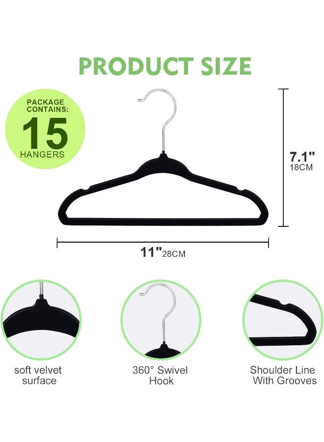 SKY-TOUCH SKY-TOUCH Non-Slip Velvet Kids Hangers 30 Pack, Premium Baby Clothes Hangers with 360 Chrome Swivel Hook, Non Slip Toddler Hangers for Kids and Children Clothes Space saving (Black) - Image 3