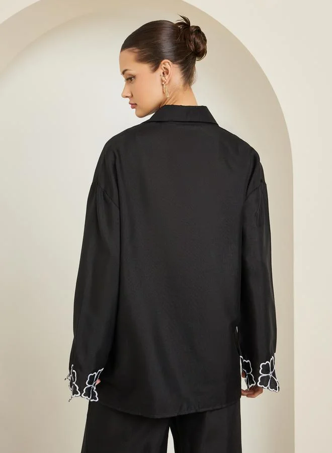 Styli  Women Embroidered Front Self-Tie Oversized Shirt for Women | Best Price UAE