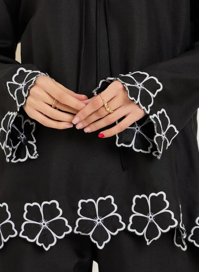 Styli  Women Embroidered Front Self-Tie Oversized Shirt for Women | Best Price UAE