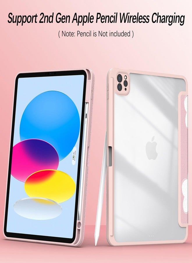 Xkladz جراب Xkladz لجهاز iPad Pro مقاس 11 بوصة، الجيل الرابع/الثالث/الثاني/الأول (2022/2021/2020/2018)، جراب مع حامل قلم، غطاء خلفي شفاف، تصميم أنيق وجذاب للنساء والفتيات، خاصية التشغيل/الإيقاف التلقائي، زهور وردية وبيضاء - Image 4