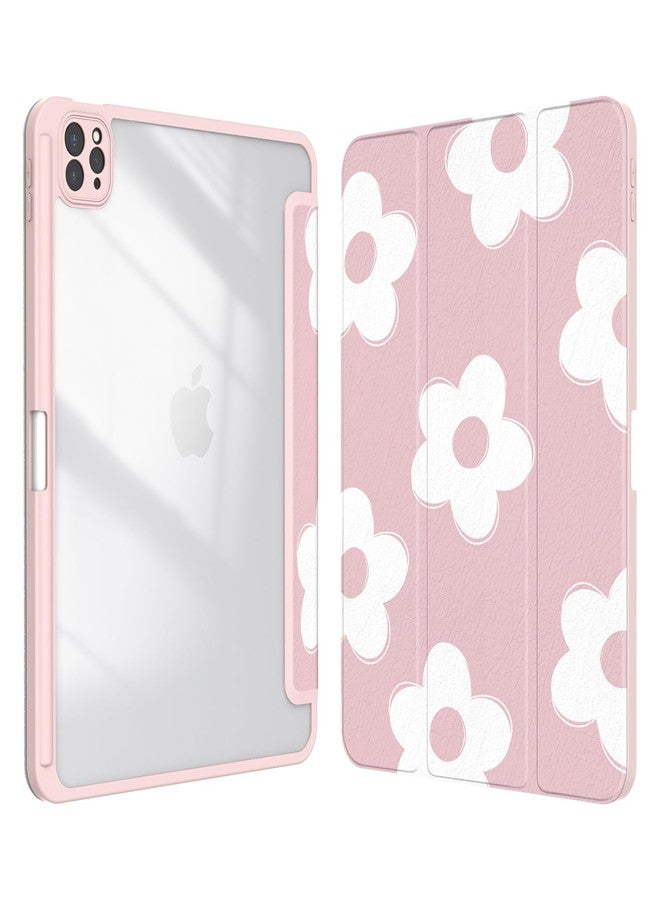 Xkladz جراب Xkladz لجهاز iPad Pro مقاس 11 بوصة، الجيل الرابع/الثالث/الثاني/الأول (2022/2021/2020/2018)، جراب مع حامل قلم، غطاء خلفي شفاف، تصميم أنيق وجذاب للنساء والفتيات، خاصية التشغيل/الإيقاف التلقائي، زهور وردية وبيضاء - Image 1