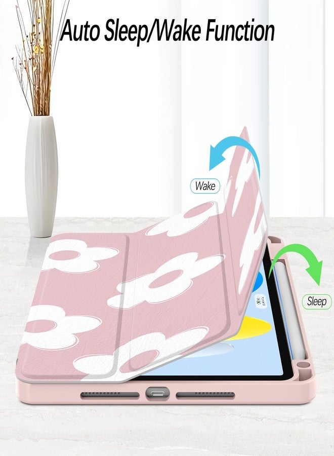 Xkladz جراب Xkladz لجهاز iPad Pro مقاس 11 بوصة، الجيل الرابع/الثالث/الثاني/الأول (2022/2021/2020/2018)، جراب مع حامل قلم، غطاء خلفي شفاف، تصميم أنيق وجذاب للنساء والفتيات، خاصية التشغيل/الإيقاف التلقائي، زهور وردية وبيضاء - Image 3
