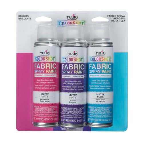 Tulip ColorShot Instant Fabric Spray Paint, Permanent Color Spray-On Fabric Paint, 3 oz Brights 3 Pack, Neon Pink, Purple, Neon Blue - Image 1