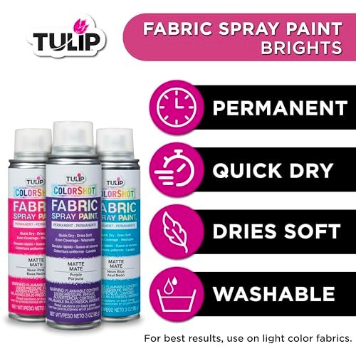 Tulip ColorShot Instant Fabric Spray Paint, Permanent Color Spray-On Fabric Paint, 3 oz Brights 3 Pack, Neon Pink, Purple, Neon Blue - Image 5