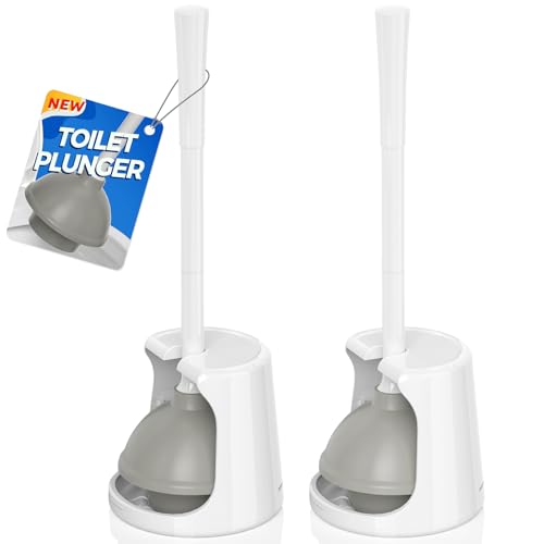 LOVLOY Toilet Plunger with Holder, 2 Pack Plungers for Bathroom Heavy Duty for 5.7-inch Toilet Drain, Toilet Plunger and Holder Combo for Bathroom Cleaning(White) - Image 1
