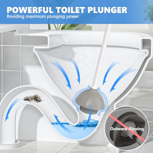 LOVLOY Toilet Plunger with Holder, 2 Pack Plungers for Bathroom Heavy Duty for 5.7-inch Toilet Drain, Toilet Plunger and Holder Combo for Bathroom Cleaning(White) - Image 2
