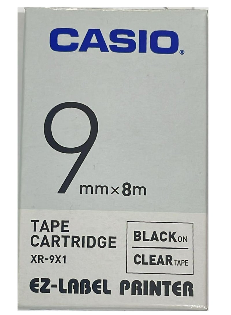 Casio tape cartridge black on clear tape XR-9X1