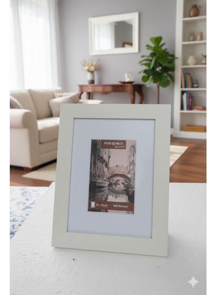 Photo Frame Set of 2, Off White MDF Picture Frames 29 x 23 cm, Modern Wooden Frame with Stand & Wall Hanging, Tabletop & Wall Mount Photo Frame Set for Home & Office - Image 1