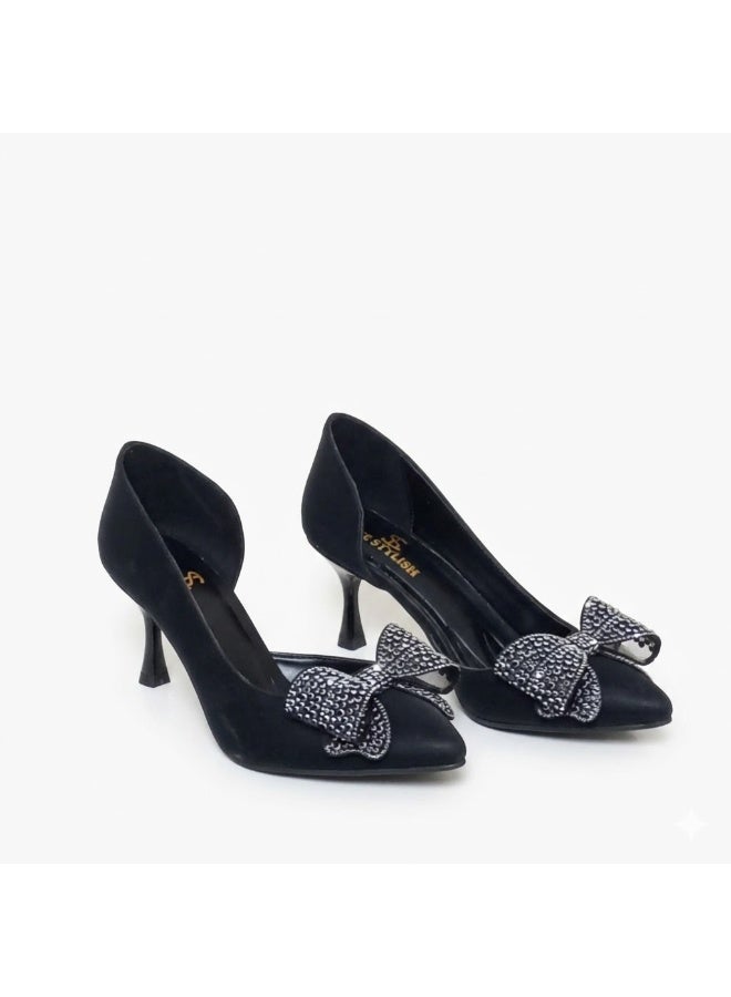 لايف ستيلاش  أحذية كعب جلدية مع فيونكة أنيقة GZ-903 - أسود - Image 2