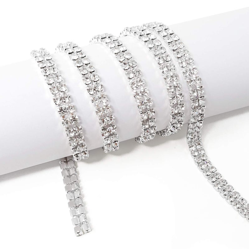 yueton 1Yards 2 Rows 4MM Crystal Rhinestone Close Chain Trimming Claw Chain SS16 for Jewelry Sewing Crafts DIY