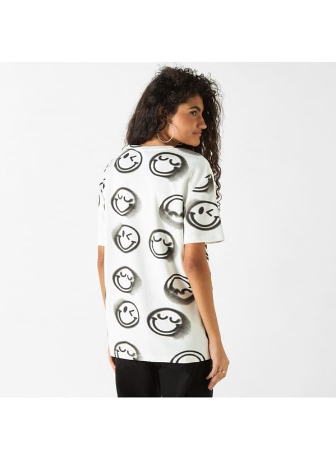 SP Characters All-Over SmileyWorld Print Crew Neck T-shirt with Short Sleeves  - Image 1