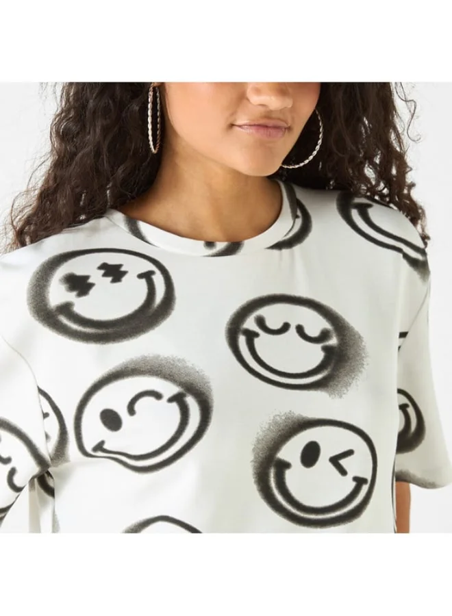 SP Characters All-Over SmileyWorld Print Crew Neck T-shirt with Short Sleeves