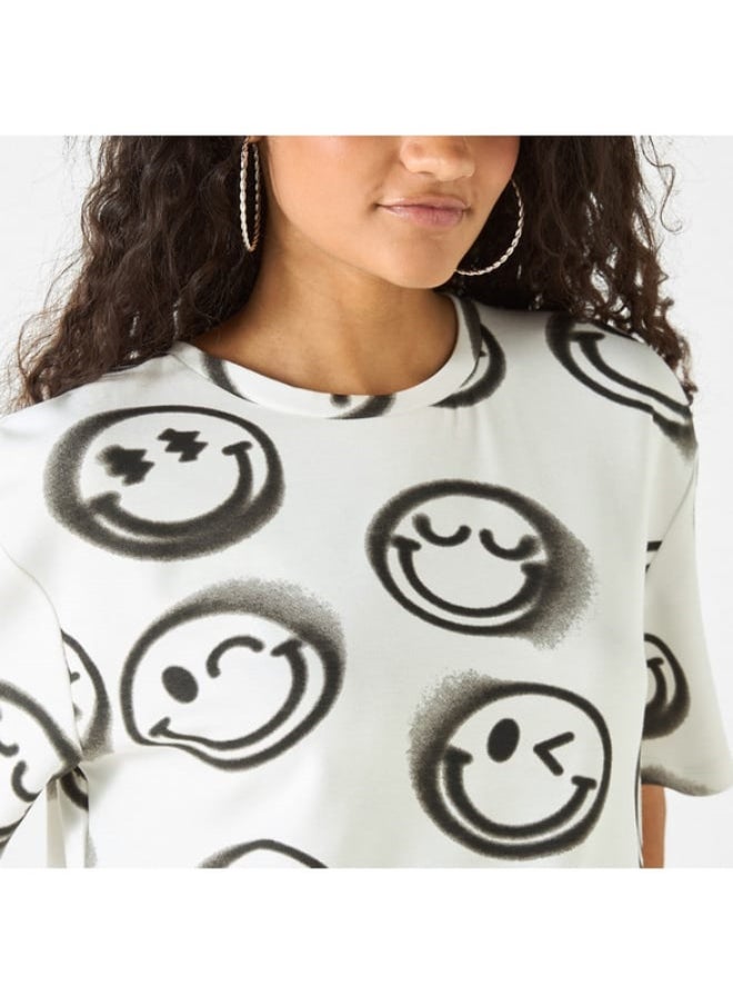 SP Characters All-Over SmileyWorld Print Crew Neck T-shirt with Short Sleeves  - Image 4
