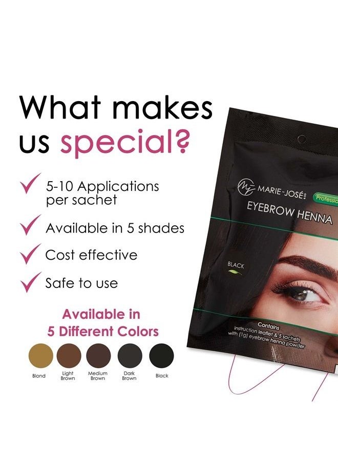 Marie-José - & Co Black Henna Tint Kit Eyebrow Dye, Eyebrow Spot Coloring, Long-Lasting Eyebrow Powder, Water & Smudge Proof, 5 Sachets, Good for 50 Applications - Image 1