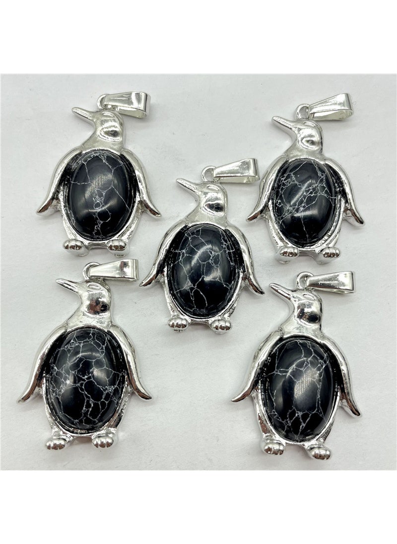 Generic Natural Crystal Semi-precious Stone Alloy Penguin Inlaid Pendant Necklace Jewelry Accessories Black Pine (synthetic) 