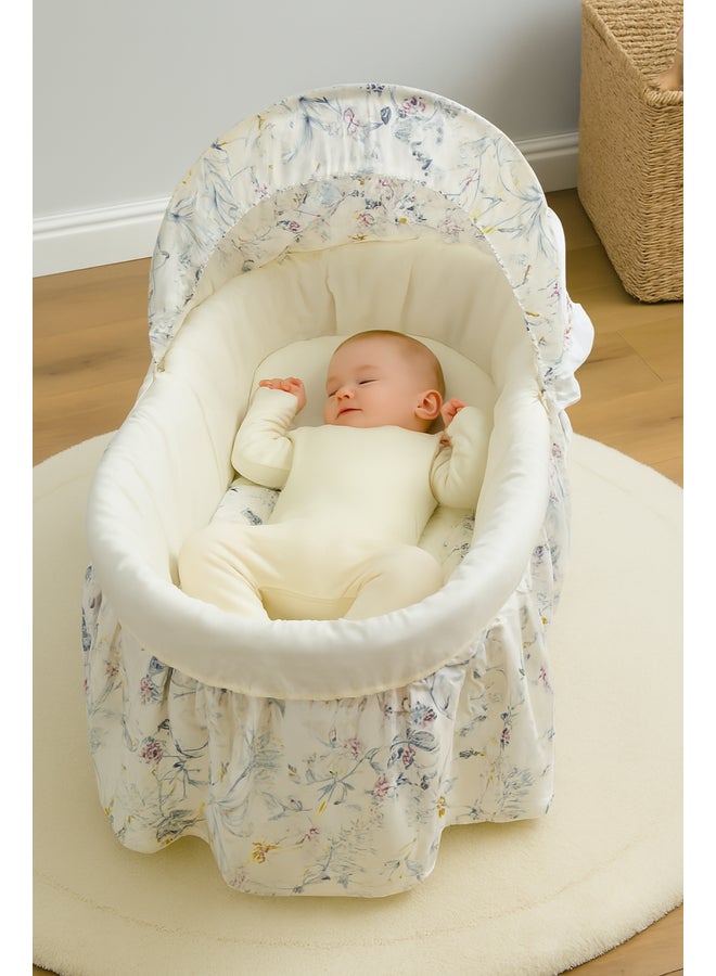 Kinder Valley Autumn Leaves Quilted Moses Basket With Natural Rocking Stand - Image 1