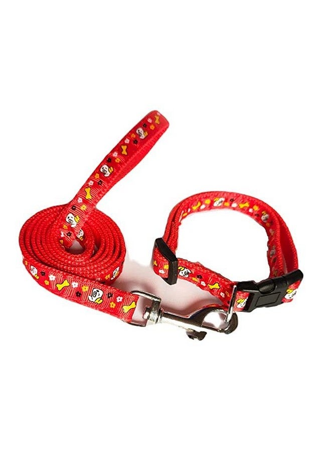 طوق نايلون مطبوع قابل للتعديل ومقود 15 مم - تصميم سريع الفتح وجيد التهوية، طوق لطيف سهل التثبيت مع جرس للكلاب الصغيرة والقطط - أحمر - Image 1