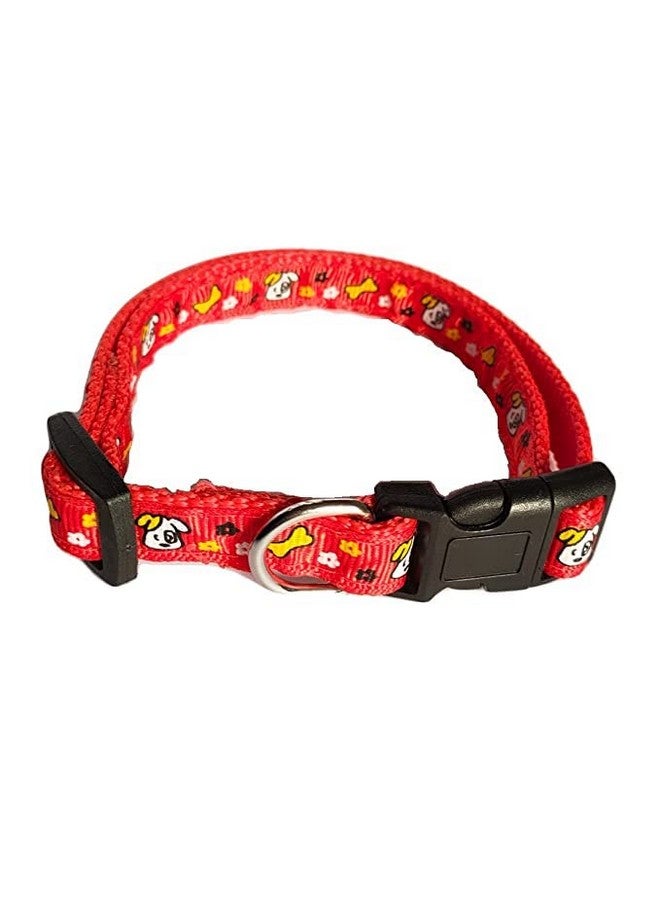 طوق نايلون مطبوع قابل للتعديل ومقود 15 مم - تصميم سريع الفتح وجيد التهوية، طوق لطيف سهل التثبيت مع جرس للكلاب الصغيرة والقطط - أحمر - Image 2