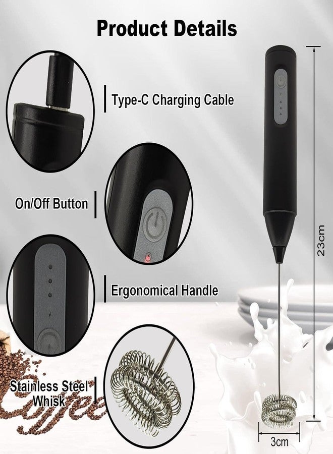 PONDI Rechargeable Milk Frother Gift Set, USB-C Handheld Electric Drink Mixer with Stainless Steel Whisk, Portable Foam Maker for Lattes, Matcha, Cappuccino, Frappes & Hot Chocolate – Black - Image 5