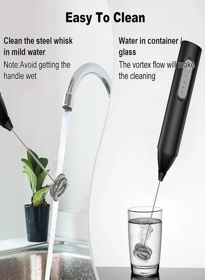 PONDI Rechargeable Milk Frother Gift Set, USB-C Handheld Electric Drink Mixer with Stainless Steel Whisk, Portable Foam Maker for Lattes, Matcha, Cappuccino, Frappes & Hot Chocolate – Black - Image 4