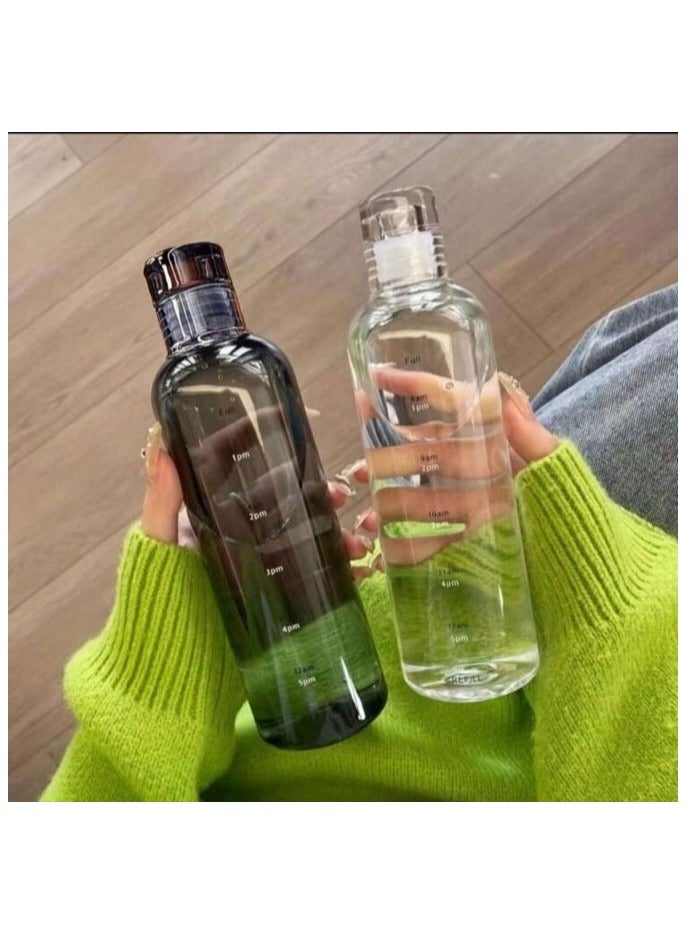 SPRING 2 Pieces Plastic Water Bottles with Time Markers Large Leakproof 500ml Transparent BPA Free Reusable Drinking Bottle for Water, Beverage, Milk White+Black - Image 2