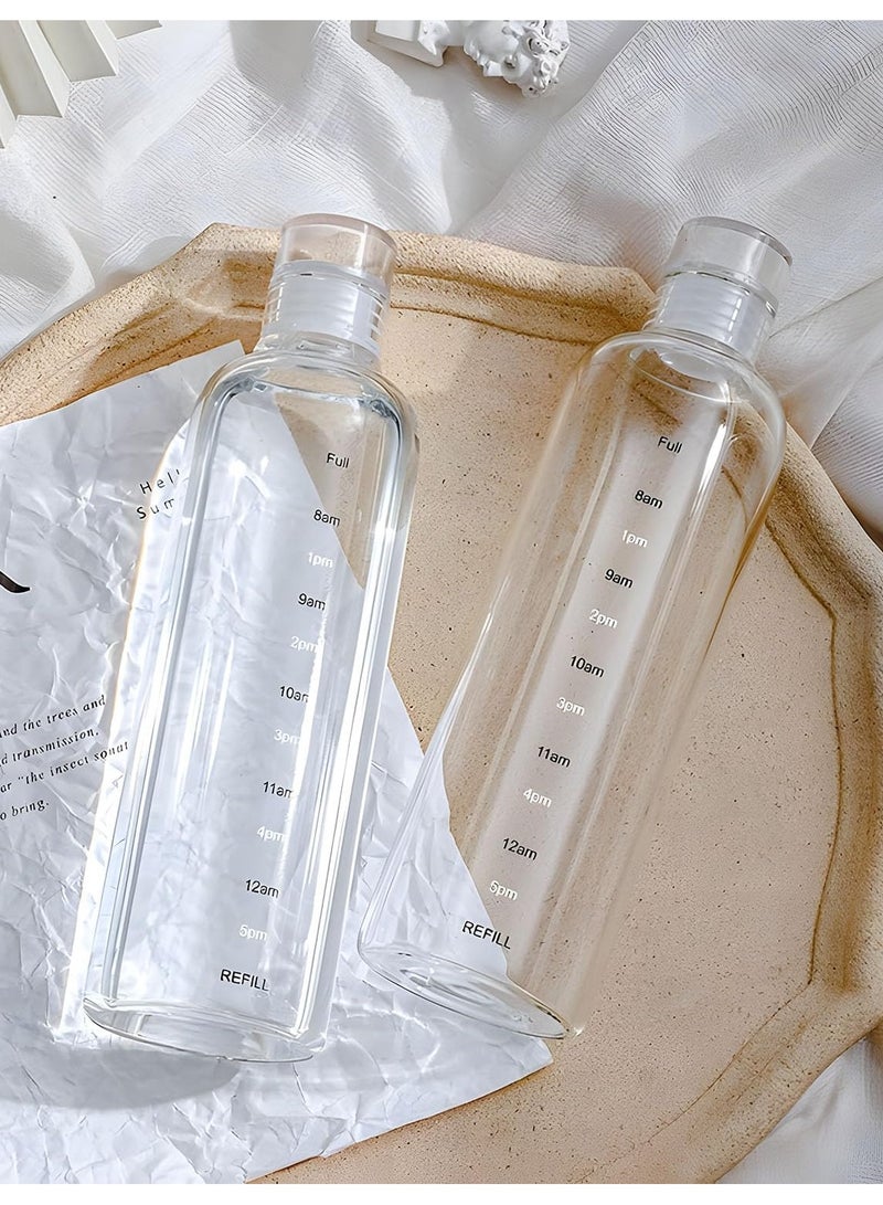 SPRING 2 Pieces Plastic Water Bottles with Time Markers Large Leakproof 500ml Transparent BPA Free Reusable Drinking Bottle for Water, Beverage, Milk White+Black - Image 3