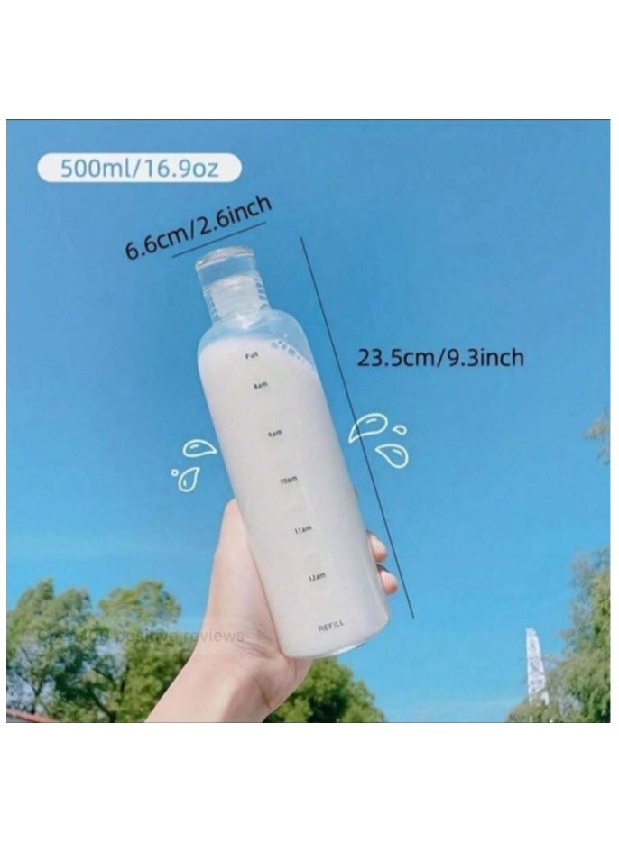 SPRING 2 Pieces Plastic Water Bottles with Time Markers Large Leakproof 500ml Transparent BPA Free Reusable Drinking Bottle for Water, Beverage, Milk White+Black - Image 4