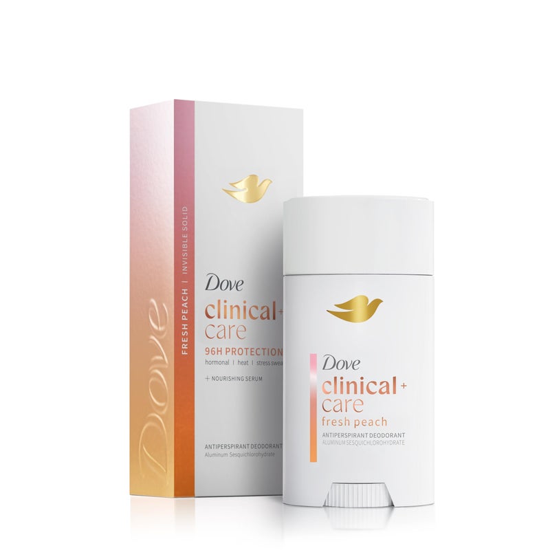 Dove Clinical + Care Antiperspirant Deodorant Invisible Solid Stick for Women Fresh Peach with Nourishing Serum 2.6 oz - Image 1
