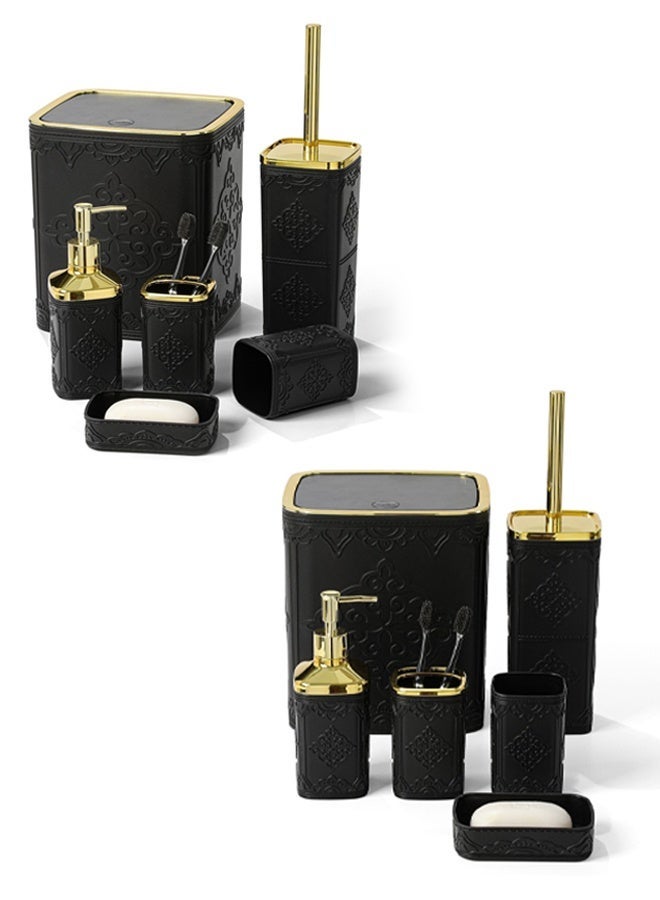 DUNISO 6 Pieces Bathroom Accessories Set , Plastic Bath Set with Trash Can,Toilet Brush,Soap Dispenser,Soap Dish and Lotion Set ,Toothbrush cup, Toothbrush Holder (Black) - Image 4