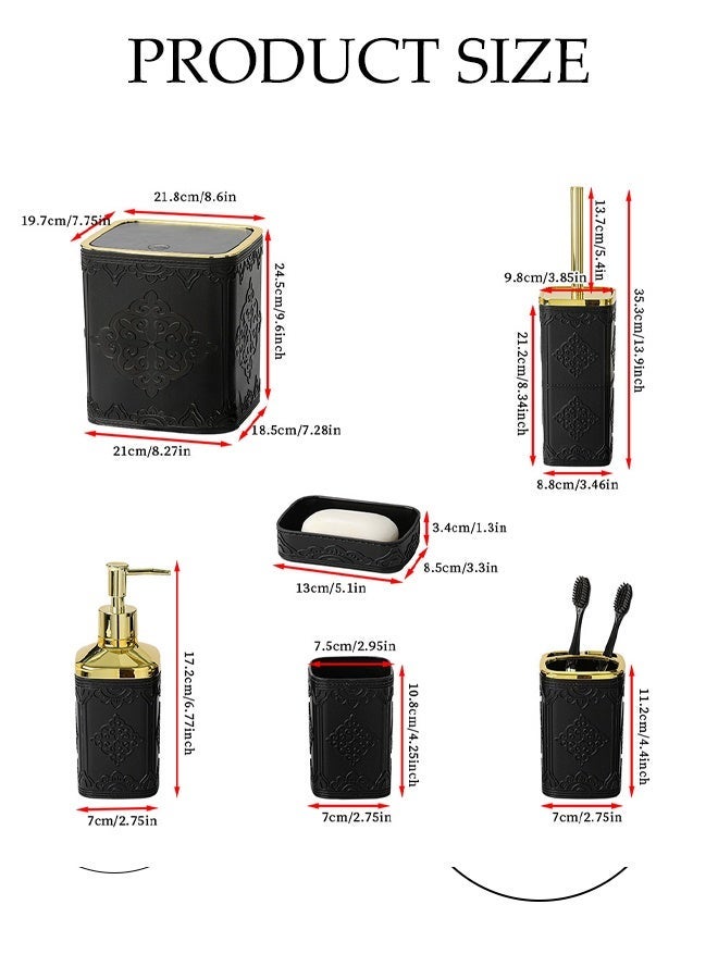 DUNISO 6 Pieces Bathroom Accessories Set , Plastic Bath Set with Trash Can,Toilet Brush,Soap Dispenser,Soap Dish and Lotion Set ,Toothbrush cup, Toothbrush Holder (Black) - Image 2
