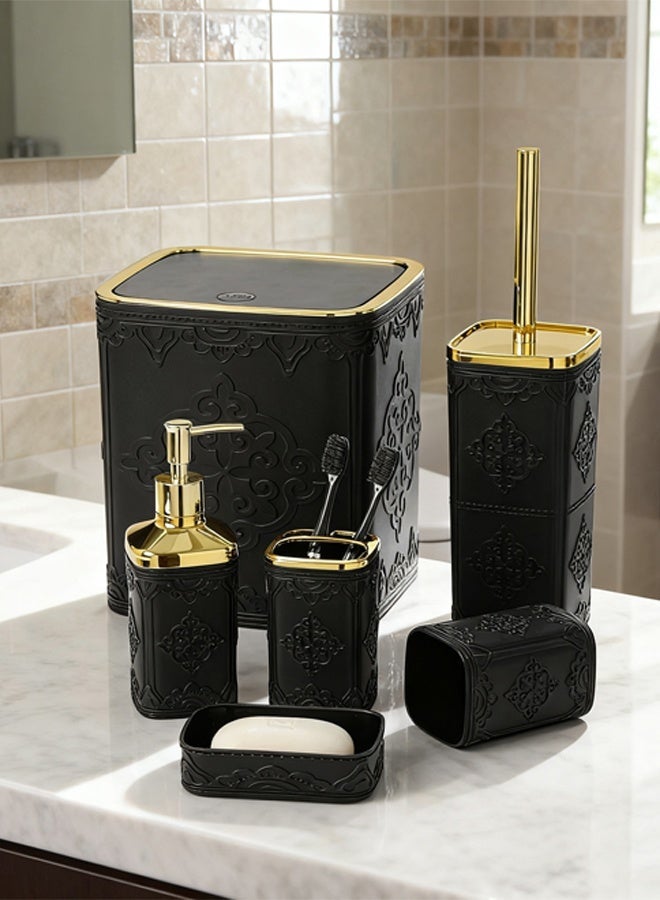 DUNISO 6 Pieces Bathroom Accessories Set , Plastic Bath Set with Trash Can,Toilet Brush,Soap Dispenser,Soap Dish and Lotion Set ,Toothbrush cup, Toothbrush Holder (Black) - Image 1