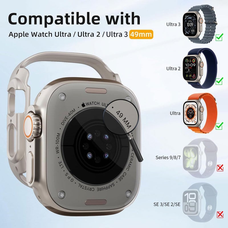 2 Pack [NO Screen Protector] Bumper Case for Apple Watch Ultra 3 (2025)/ Ultra 2 / Ultra 49mm, Slim Thin Shockproof Bumper Cover, Hard PC Protective Frame All-Around Edge, Starlight - Image 5