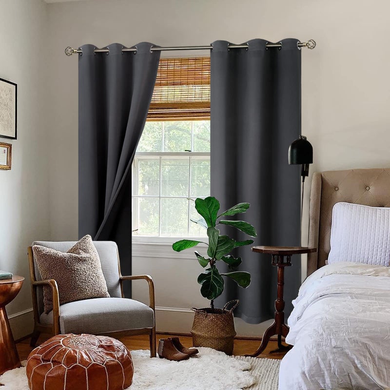 BGment بجلات حرارية معزولة بنسبة 100 ٪ انقطاع الستائر لغرفة النوم مع بطانة سوداء الطبقة المزدوجة الكاملة الغرفة الداكنة ضوضاء تقليل الستار جروميت (38 × 84 بوصة رمادي 2 لوحات) - Image 2