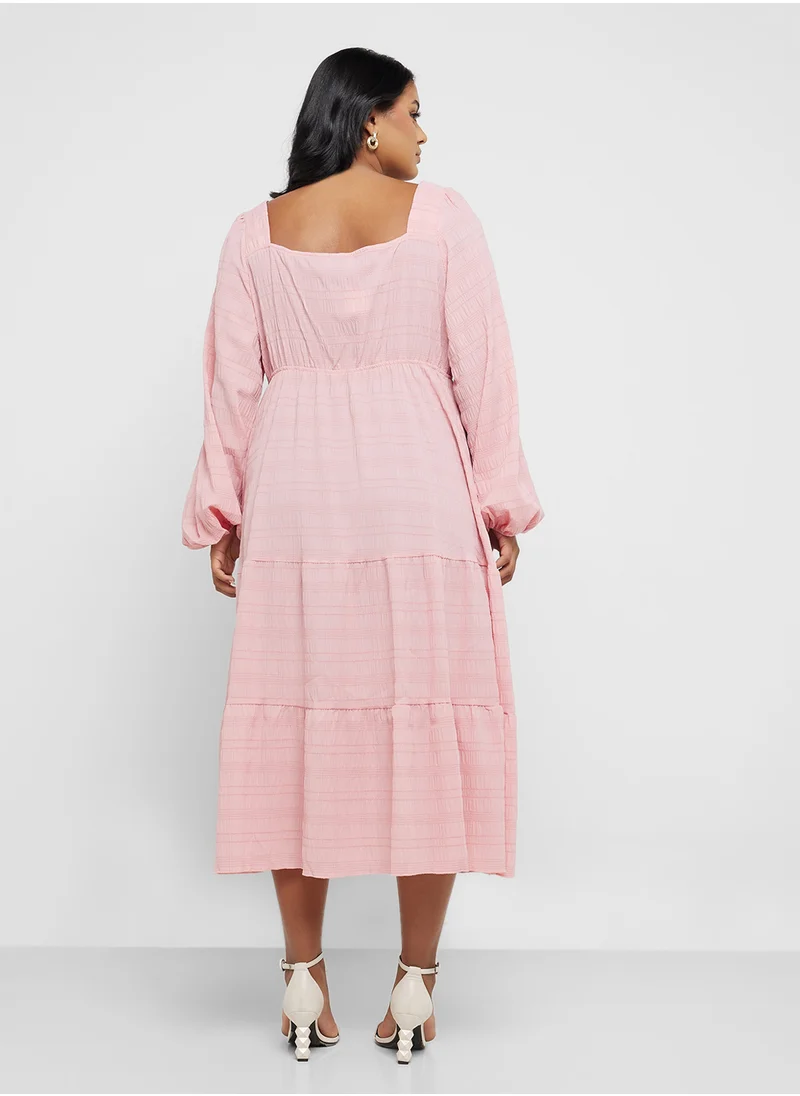 Ella Plus Puff Sleeved Tiered Dress