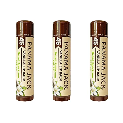 Panama Jack Sunscreen Lip Balm  SPF 45 Broad Spectrum UVAUVB Sunscreen Protection Prevents  Soothes Dry Chapped Lips Vanilla 3pack