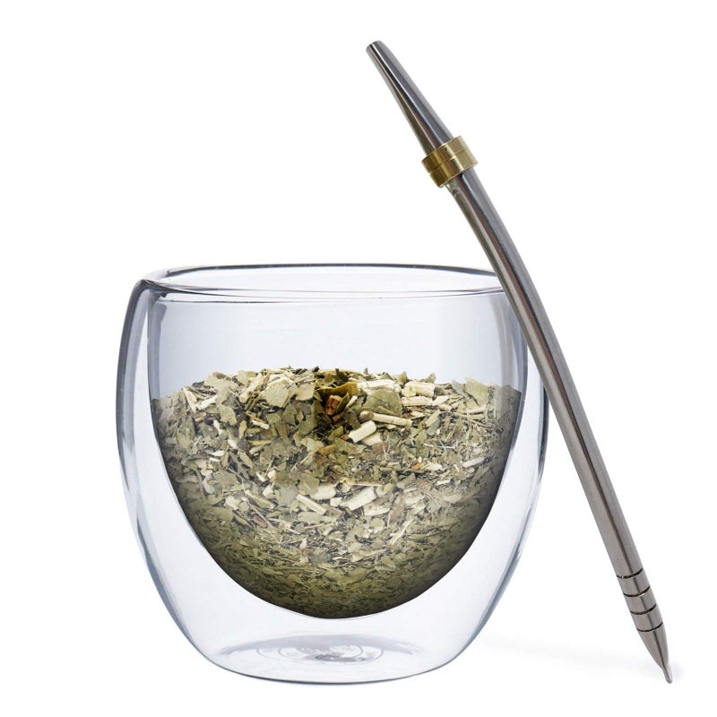 Organic Deal Novomates Yerba Mate Kit  Double Wall Glass Mate with Steel Bombilla  Yerba Mate Gourd and Tea Cup  84 oz 