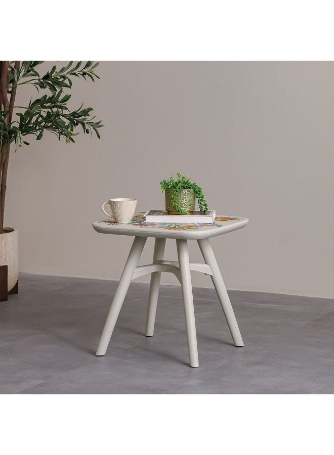 DANUBE HOME Prisma Square Coffee Table  | 1 pc Outdoor Table |  Water-Resistant Patio Desk |  All Weather Plastic Patio Modern Outdoor Furniture For Garden-Beige with Floral Print - Image 1