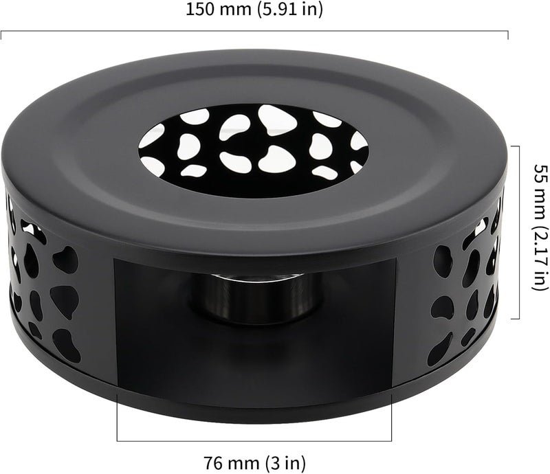 HOIGON 3 PCS Teapot Warmer, Stainless Steel Brushed Tea Pot Warmer Base with Tealight Candle Holder, Black - Image 2