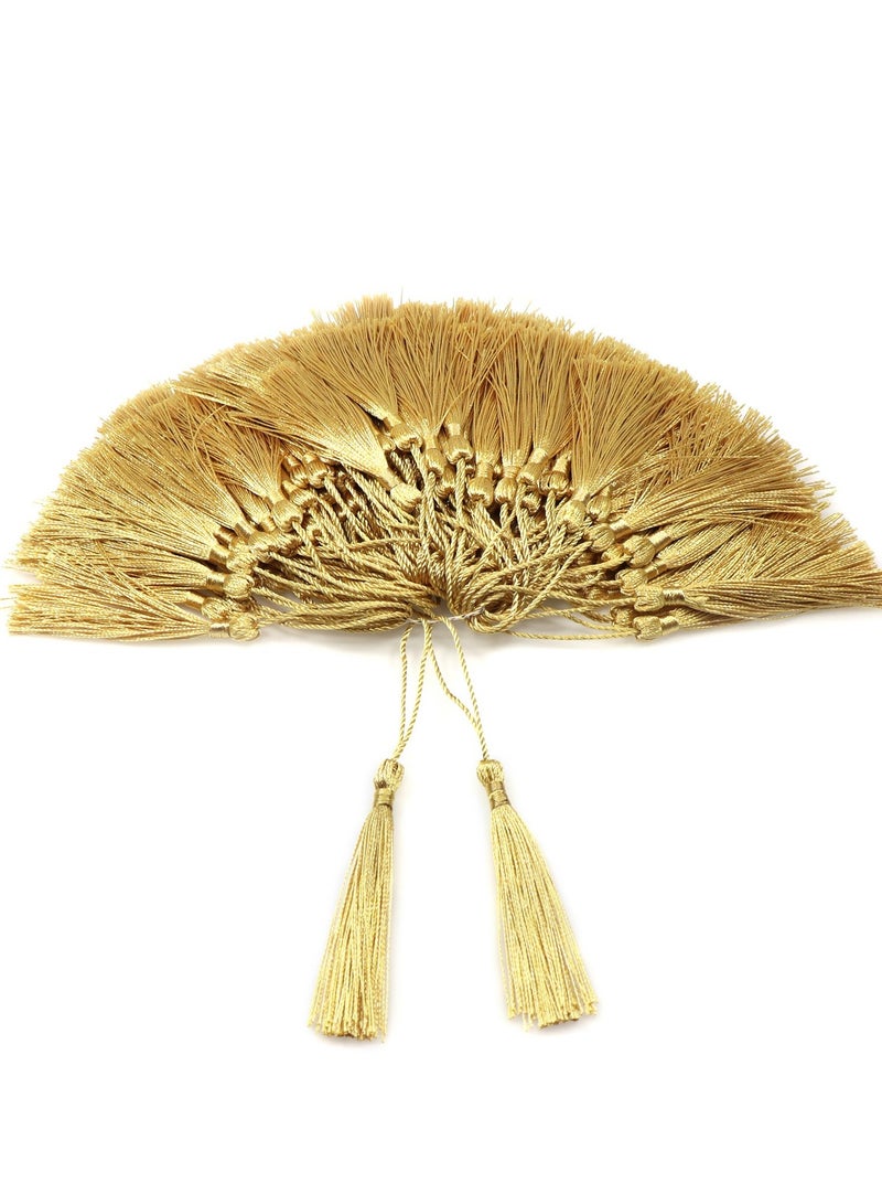SYOSI 100 Pieces Light Gold 13 cm/5 Inch Silk Handmade Soft Tassel Silk Thread Bookmark Tassel with Rope Loop for Jewelry Making DIY Craft Accessories (Light Gold)  - Image 1