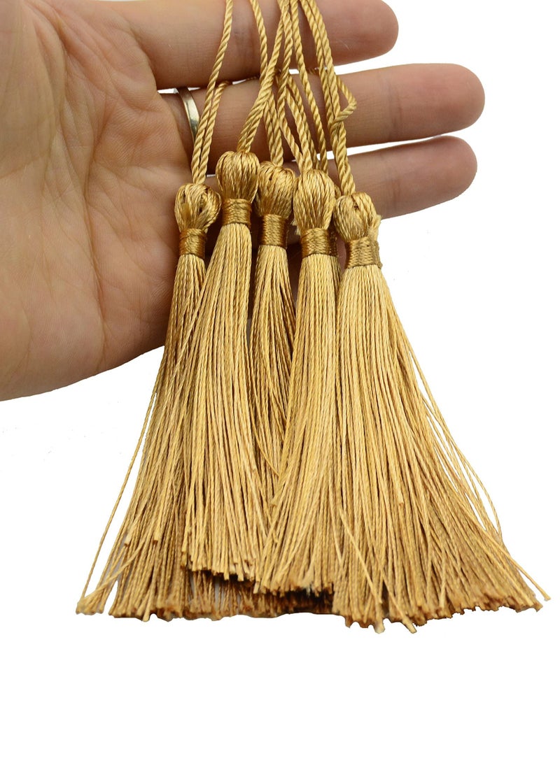 SYOSI 100 Pieces Light Gold 13 cm/5 Inch Silk Handmade Soft Tassel Silk Thread Bookmark Tassel with Rope Loop for Jewelry Making DIY Craft Accessories (Light Gold)  - Image 3