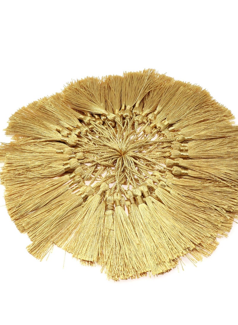 SYOSI 100 Pieces Light Gold 13 cm/5 Inch Silk Handmade Soft Tassel Silk Thread Bookmark Tassel with Rope Loop for Jewelry Making DIY Craft Accessories (Light Gold)  - Image 2