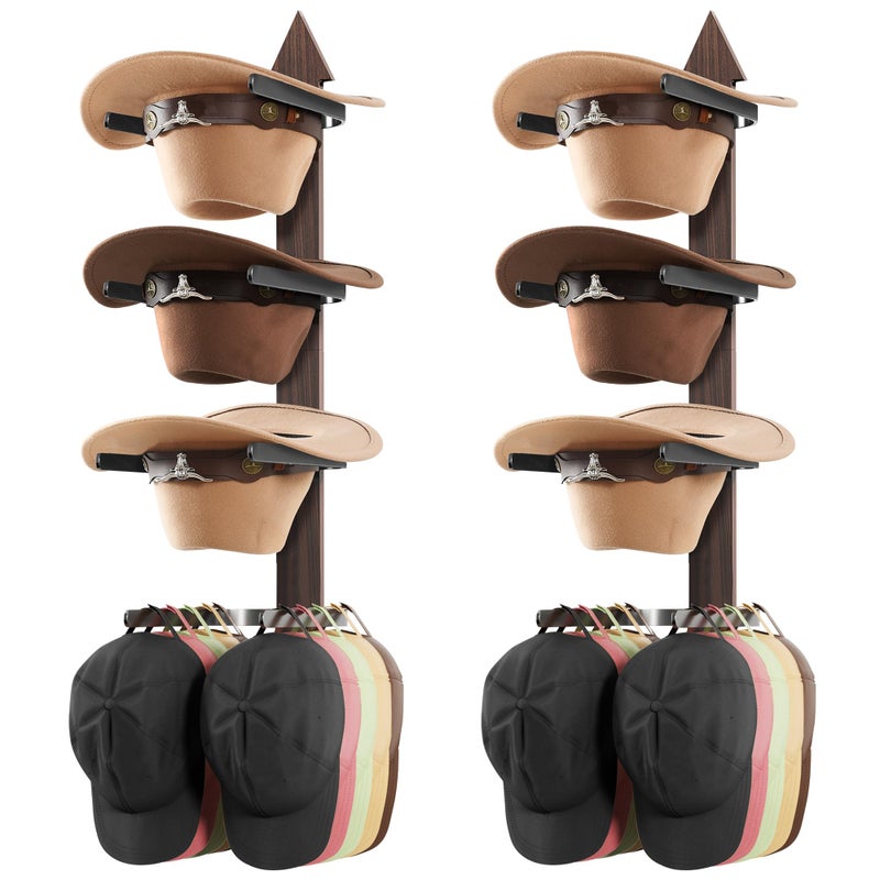 Cinati Cowboy Hat Rack, Cowboy Hat Holder Wall Mount Holds up to 4 Hats, Wooden Western Rustic Metal Cowboy Hat Hanger with Arrow Sign Board, Hat Rack for Cowgirl Hat, Fedora, Sun Hats (2 pack) - Image 1