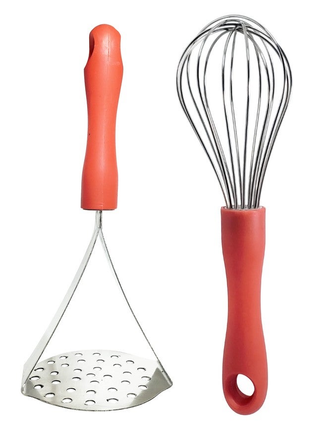 SATMPD هراسة البطاطس/باف باجي/الخضراوات من الفولاذ المقاوم للصدأ من SATMPD Kitchen بمقبض بلاستيكي ومضرب بيض متعدد الألوان بمقبض بلاستيكي من الفولاذ المقاوم للصدأ (مجموعة من قطعة واحدة، متعددة الألوان) - Image 1