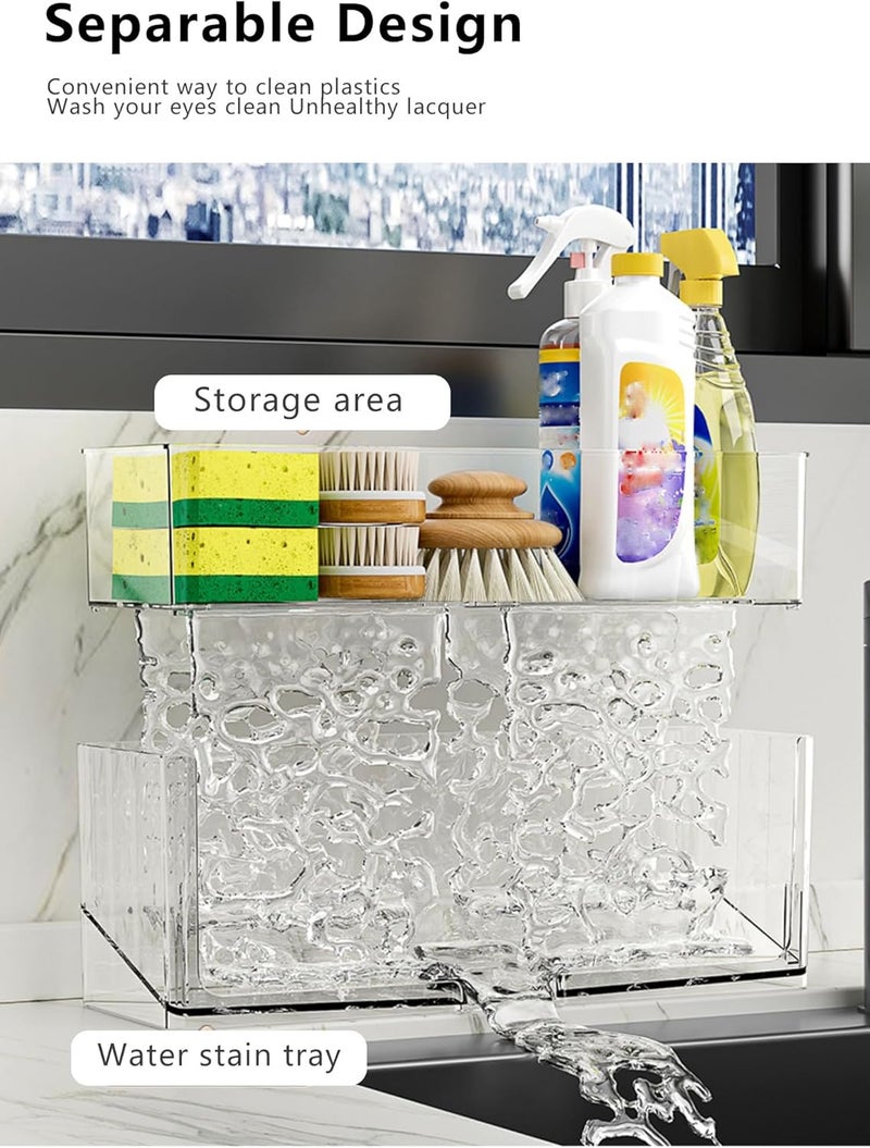 STORICANS Sponge Holder for Kitchen Sink, Plastic Sink Caddy No Rust, Kitchen Sink Organizer Countertop Soap Dispenser Kitchen Organizers and Storage Essentials (Clear) - Image 3