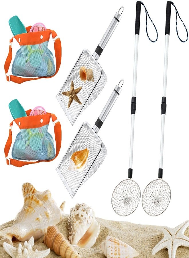 Hokoad 6Pcs Shelling Tools for Beach Include Beach Mesh Shovel, Sand Sifter with Extra Long Adjustable Handle and Mesh Beach Bag, Collecting Shells Beach Toys or Kids Girls Boys(6Pcs) - Image 1